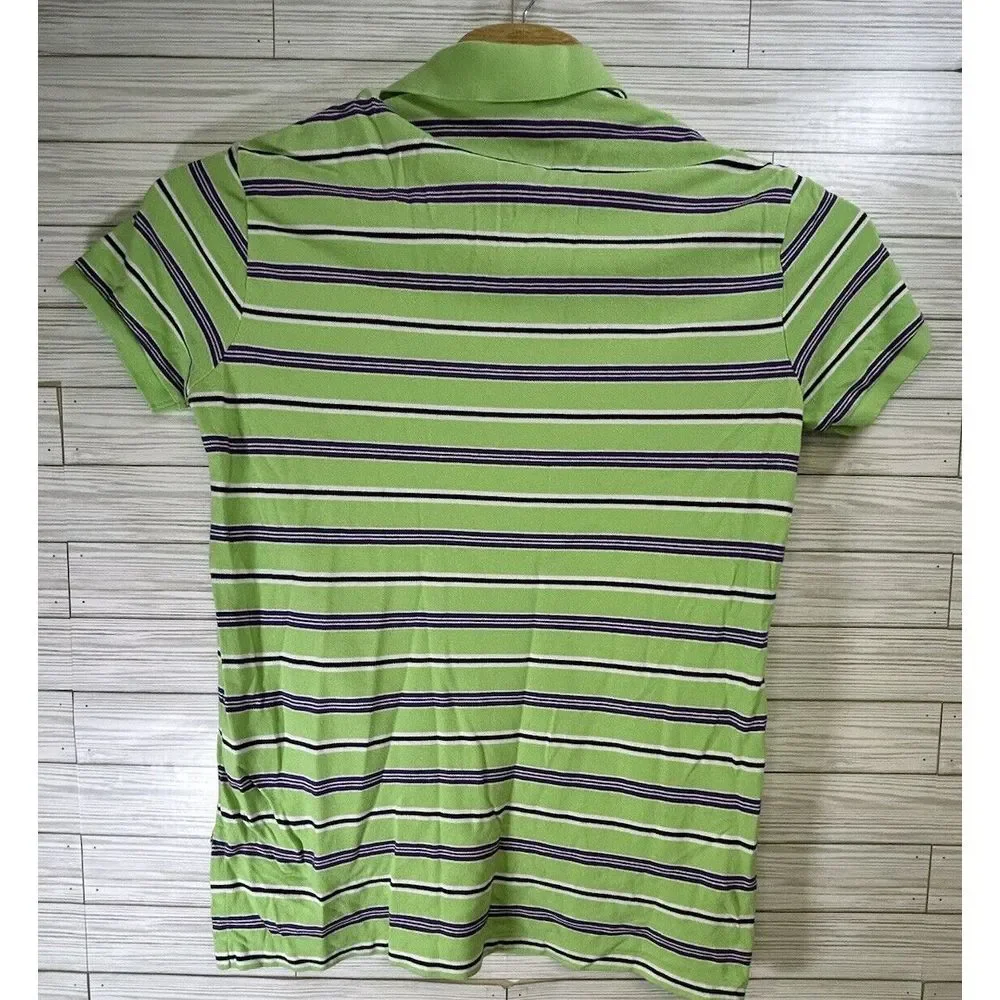 Polo Ralph Lauren Polo Shirt Cotton Green Purp Striped Bright Colors Logo Men Lg